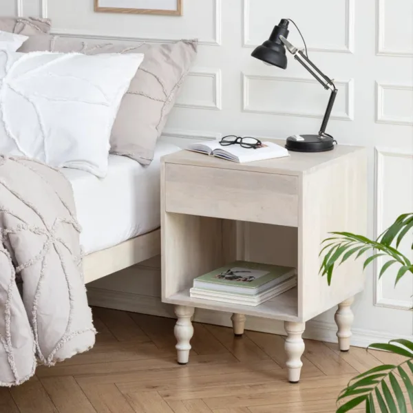 Dura Mango Wood Bedside Table WHITEWASH