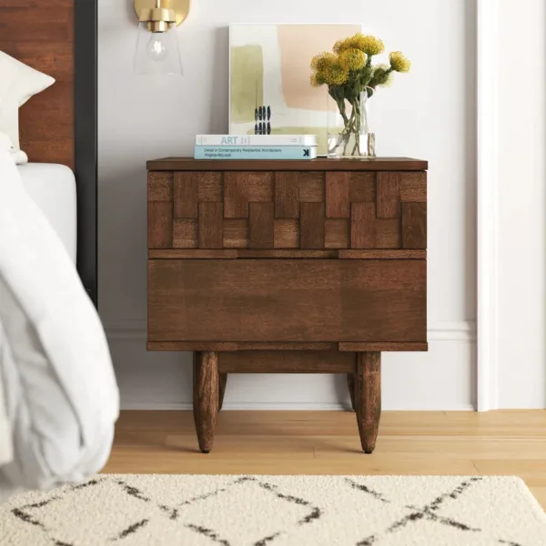 Petterson Solid Wood Nightstand Bedside Table with 2 Drawers - Brown